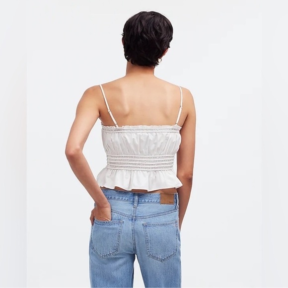 Madewell Smocked Button-Front Top in Poplin Size: M - Picture 2 of 11